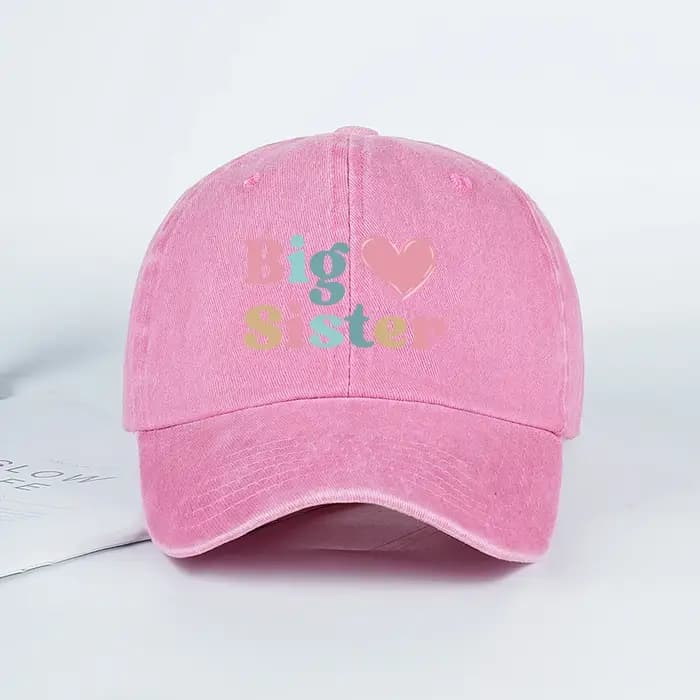 Casquette de baseball vintage à imprimé cœur Big Sister – Taille réglable