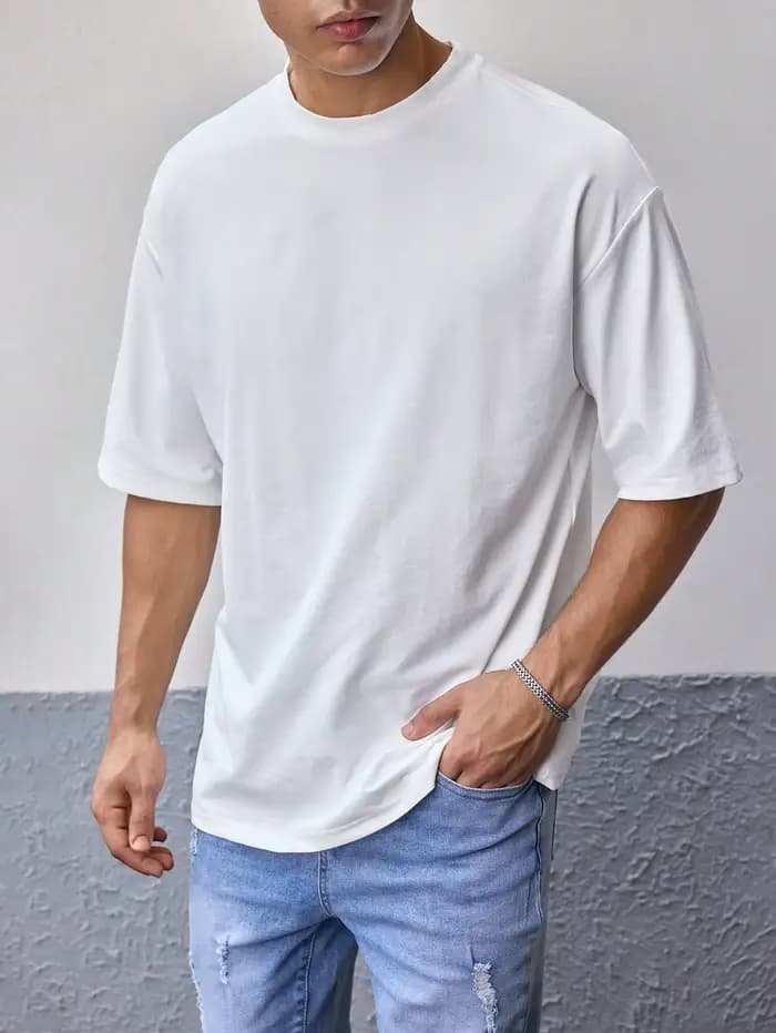 Hommes T-shirt blanc couleur unie été mâle décontracté à manches courtes col rond été