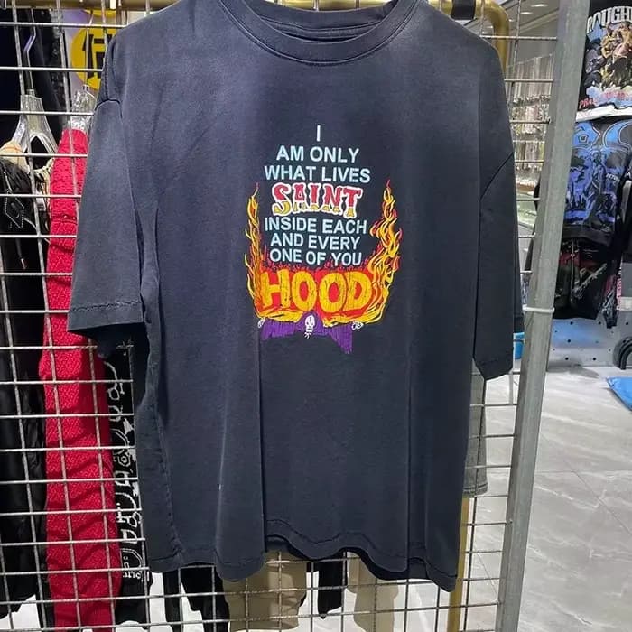 T-shirt rétro à manches courtes avec logo SAINT pour hommes et femmes, vêtements de rue, haut imprimé d'été à la mode et décontracté