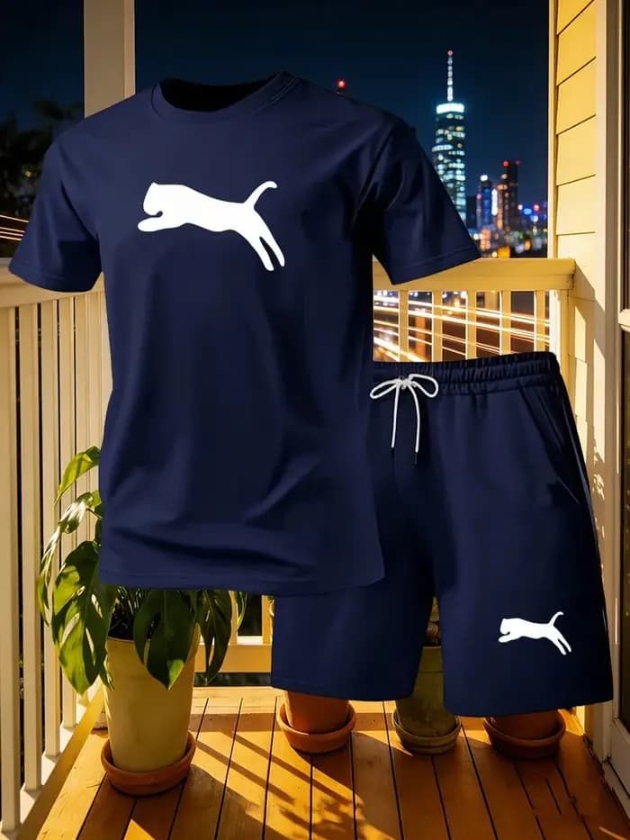 Ensemble 2 pièces tendance pour homme : T-shirt à manches courtes et short – Style européen et américain