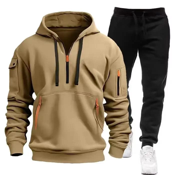 2025 Spring Autumn Men Hooded Clothes Pants Sweatshirt Zipper Casual Clothinfg Personality Sportswear 2 Pieces Set