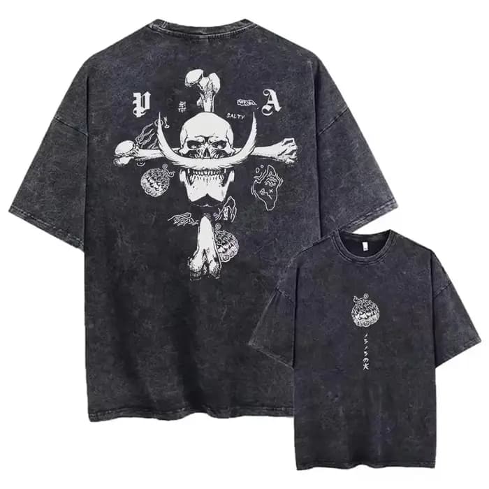 T-shirt unisexe délavé à imprimé graphique anime vintage gothique, manches courtes, streetwear Y2K,
