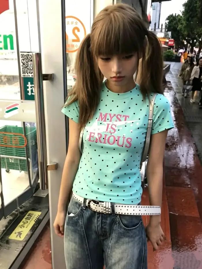Vêtements pour femmes, mode streetwear, t-shirt imprimé Y2k, coupe slim, gothique, punk, col rond, H