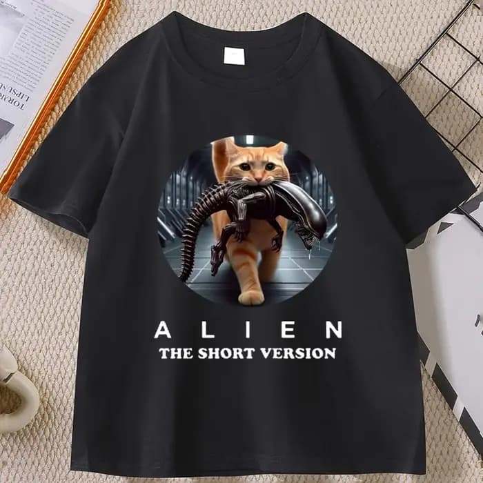 T-shirt Alien Cat pour hommes et femmes, t-shirt drôle imprimé avec graphique d'horreur, en coton, à