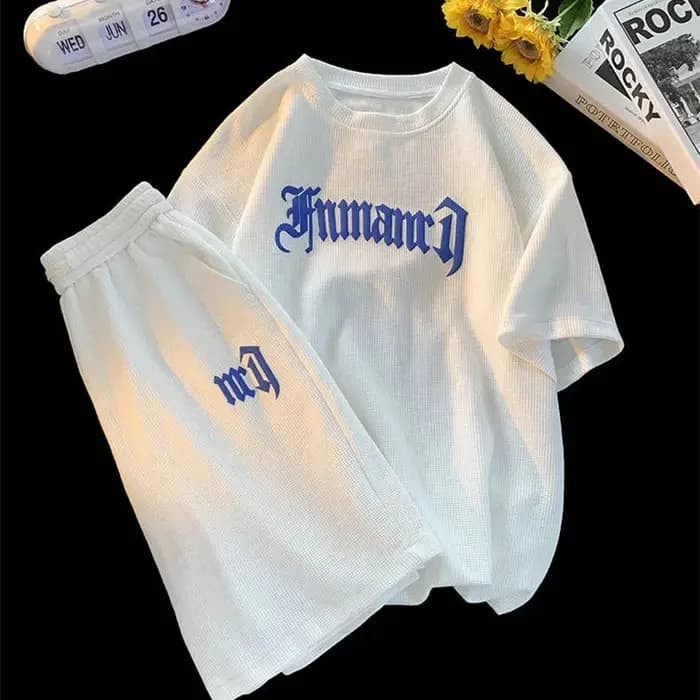 Ensemble de survêtement streetwear imprimé pour homme – Collection été décontractée et tendance : T-shirt à manches courtes et short respirant pour le sport
