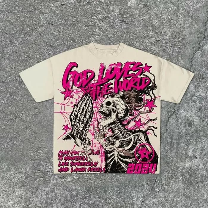 T-shirt col rond pour hommes, imprimé graffiti de crâne personnalisé, confortable et respirant, haut