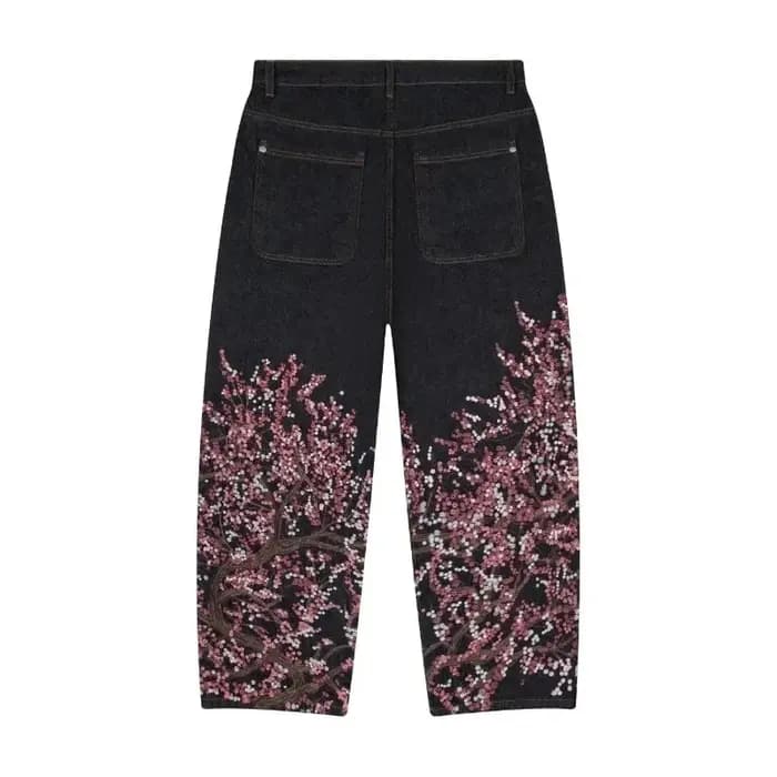 Y2K Harajuku jean Goth vintage fleur de prunier motif brodé pantalon à jambes larges hommes femmes denim tissu style