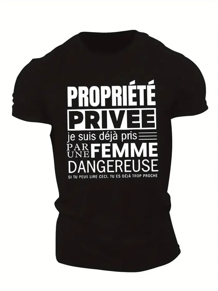 T-shirt décontracté à col rond pour hommes avec citations humoristiques françaises | Blanc avec texte noir pour l'été