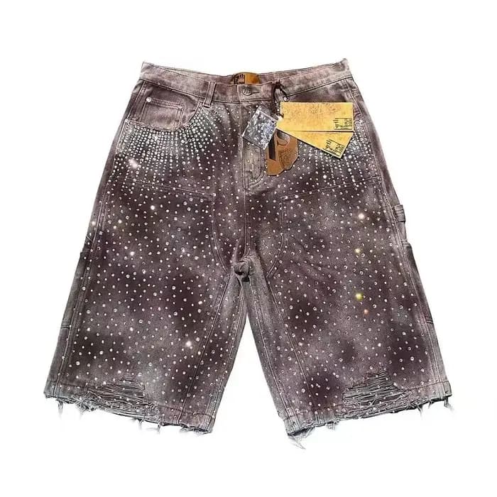 Nouveau short en jean à bord déchiré délavé de rue de marque américaine à la mode