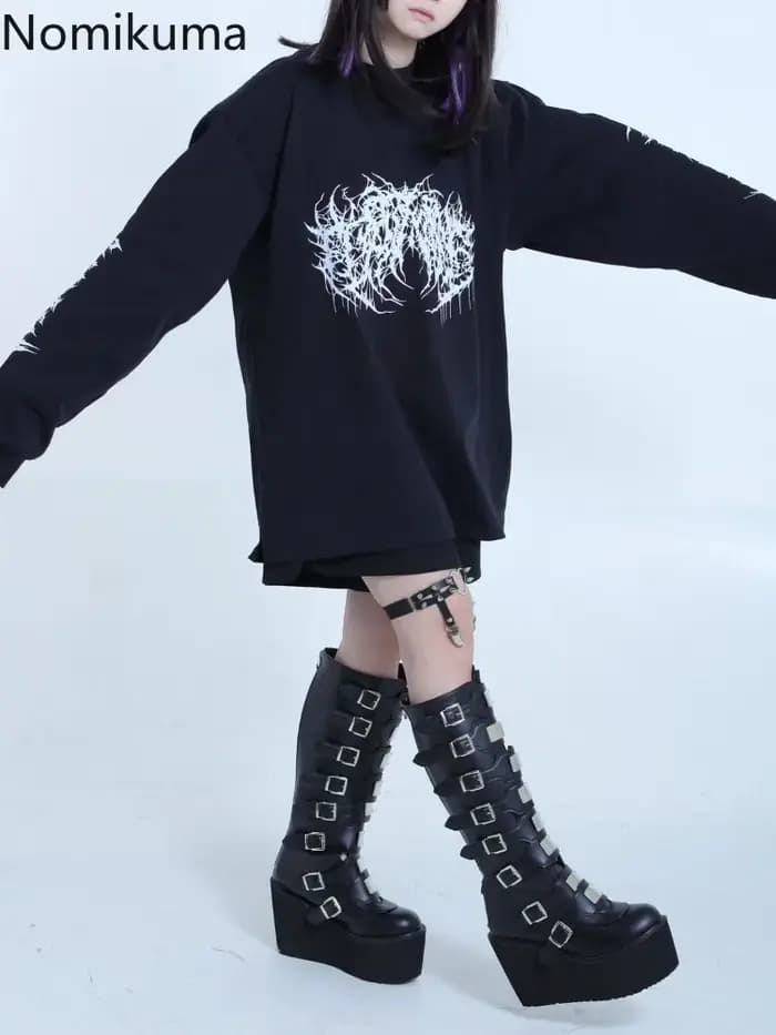 2025 Ropa Mujer Streetwear Hip-hop sweats à capuche femmes vêtements japonais Harajuku hauts col rond pulls