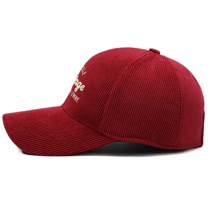 Casquette de baseball en velours côtelé rouge-brun vintage FS avec lettres 3D