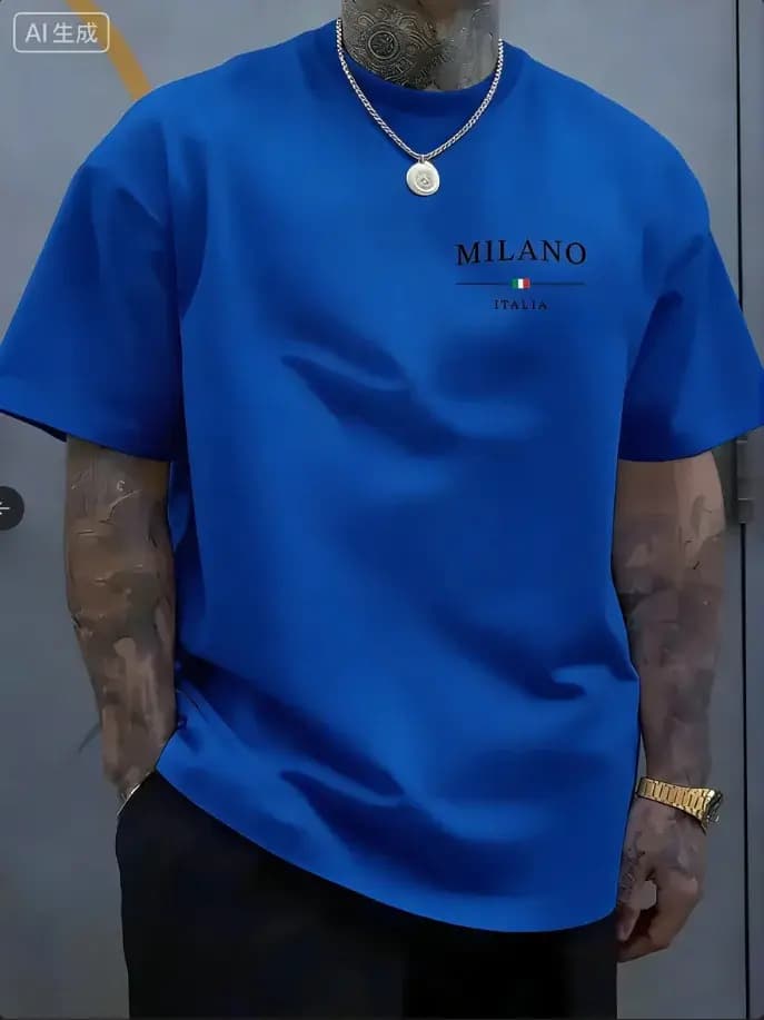 Dernier modèle, t-shirt ample en coton pour homme, tendance, avec imprimé italien style Milan, respi
