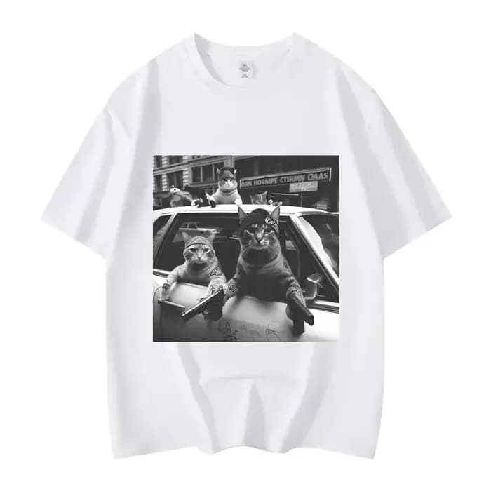 T-shirt manches courtes homme femme, estival et surdimensionné, avec image de chat drôle, Meme, à la