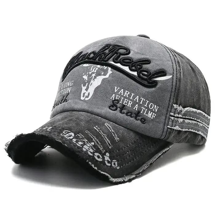Casquette de camionneur en denim rétro pour homme avec broderie de taureau