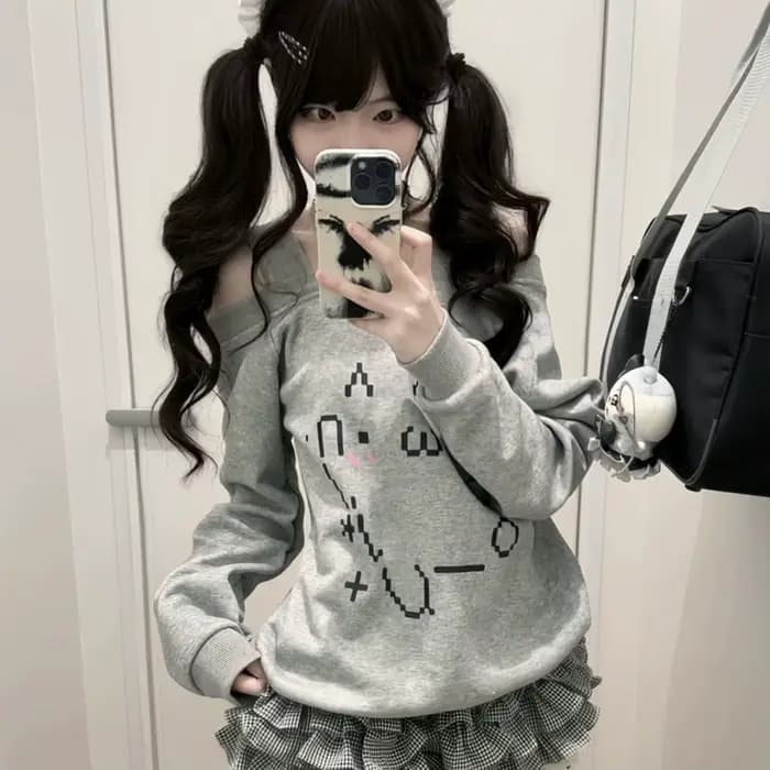 Sweat à capuche japonais pour femmes, vêtements d'extérieur à manches longues, imprimé chat, mignon