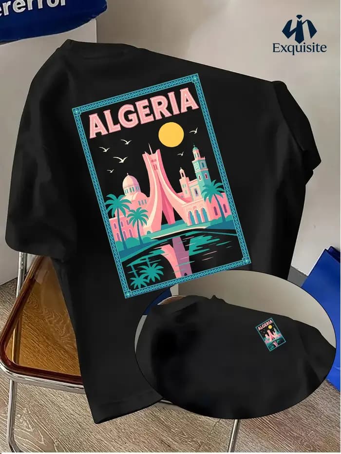 Vêtements de vacances décontractés! T-shirt mode homme avec T-shirt col rond imprimé "ALGERIA" mode manches courtes