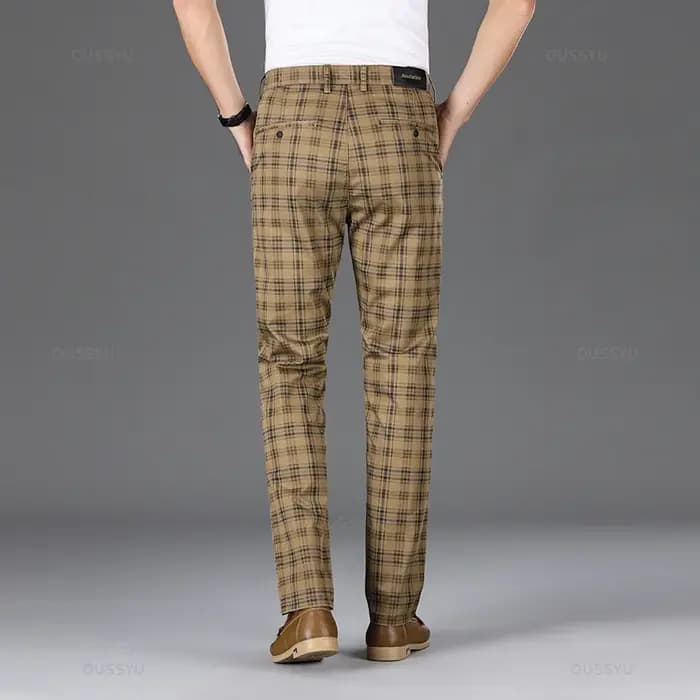 OUSSYU marque vêtements haute qualité pantalons à carreaux hommes classique affaires coton décontracté pleine longueur