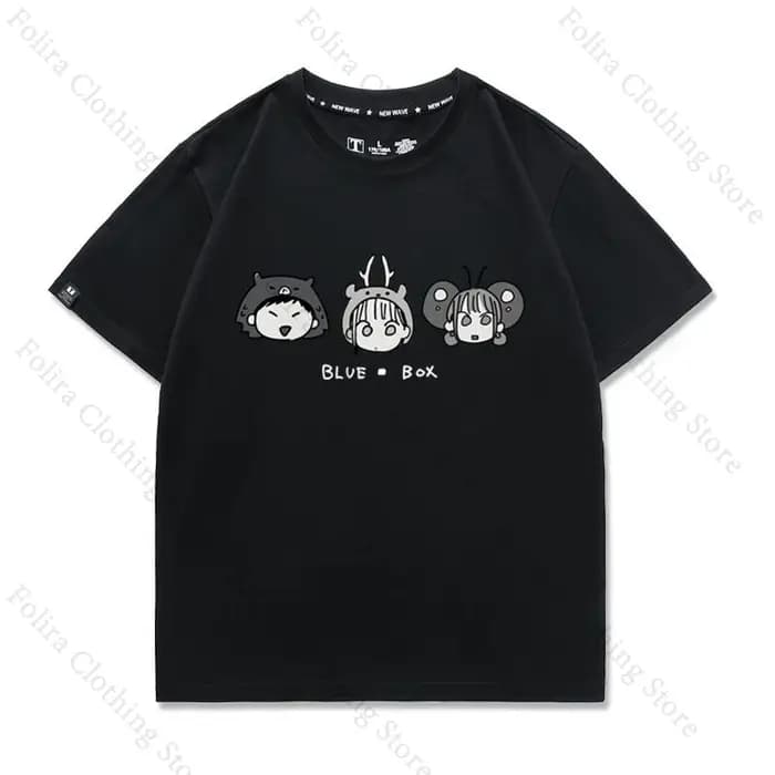 Anime bleu boîte série imprimé T-shirt Kawaii été hauts à manches courtes T-shirt vêtements quotidie