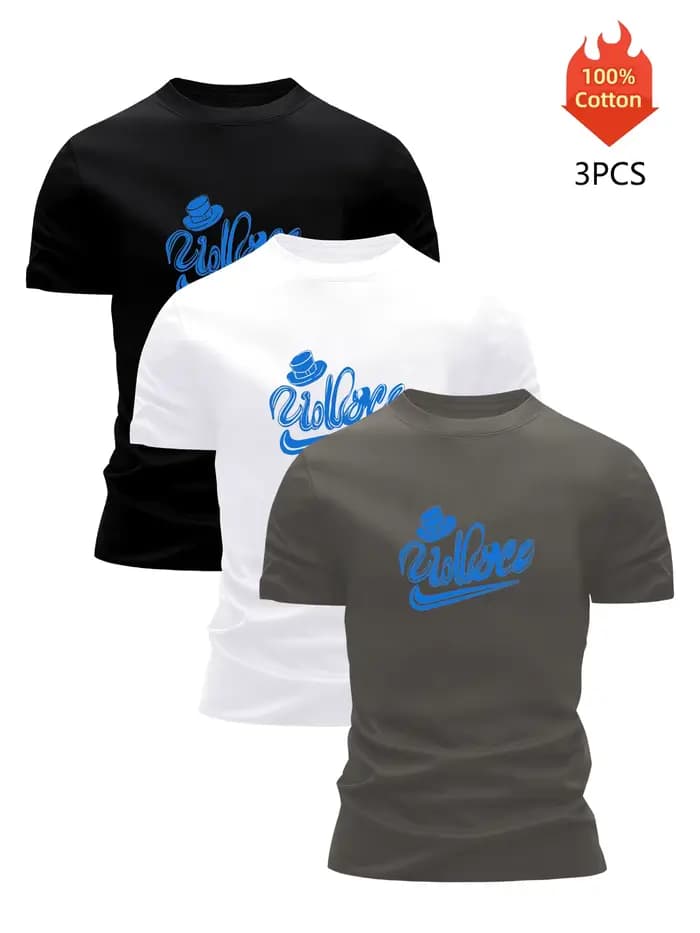 T-shirt imprimé pack de 3 t-shirts graphiques 100 % coton pour hommes chemisier d'été drôle décontracté respirant cool luxe vêtements de haute qualité
