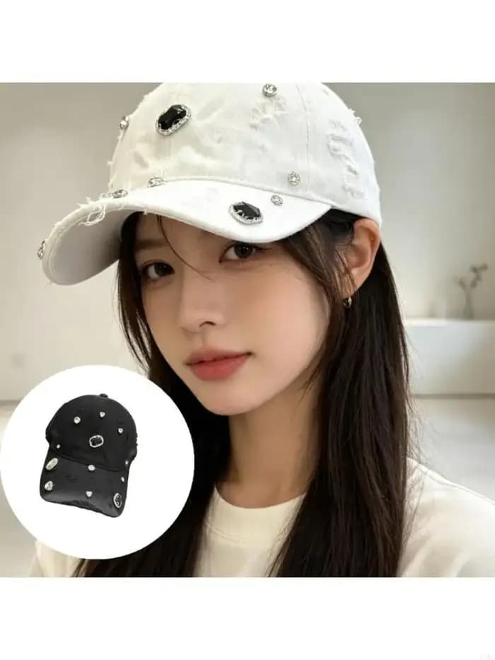 Casquette Baseball avec accent pierre en détresse, chapeau décontracté en coton doux avec sangle arrière réglable pour le