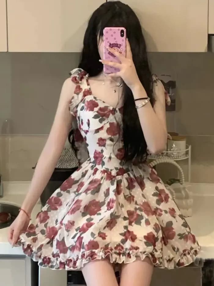 Mini Robes Femmes Vêtements Floral fibrHotsweet Temper Personnalité Été Harajuku S-3XL ChimSlim VestiEsthétique Éducative