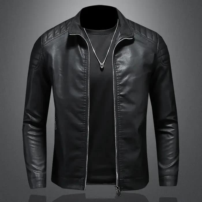Veste de motard en cuir monochrome pour hommes