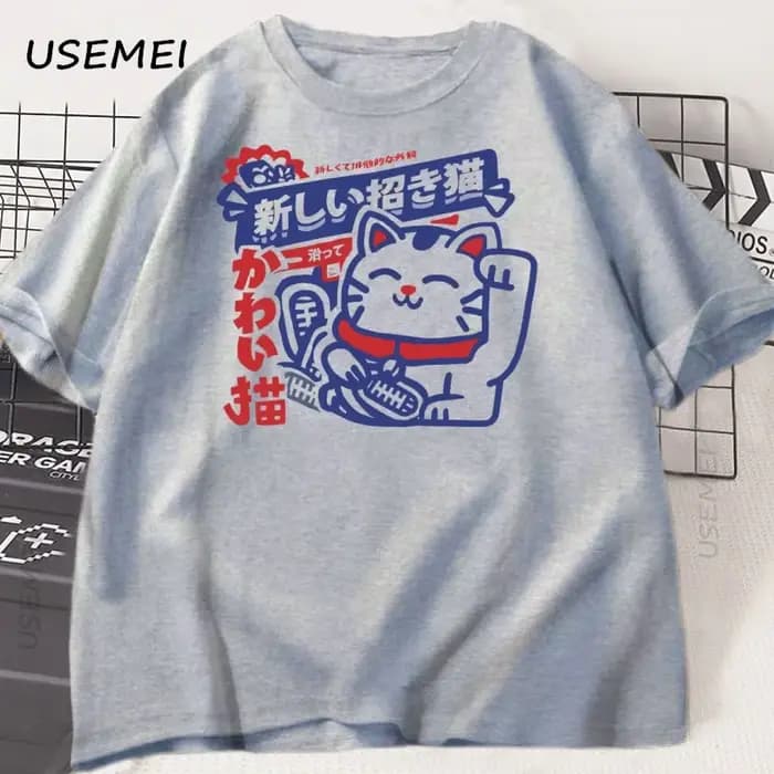 Kawaii Anime chat imprimé T-Shirt Style japonais coton