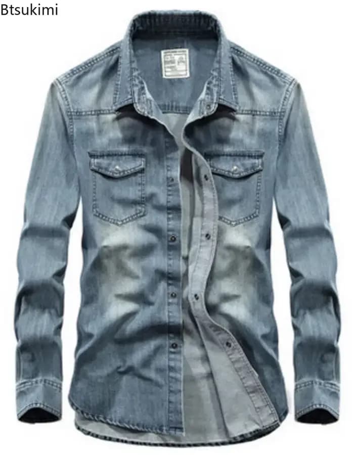 2026Men Denim Jean chemise à manches longues 100% coton de haute qualité beau Hombre décontracté