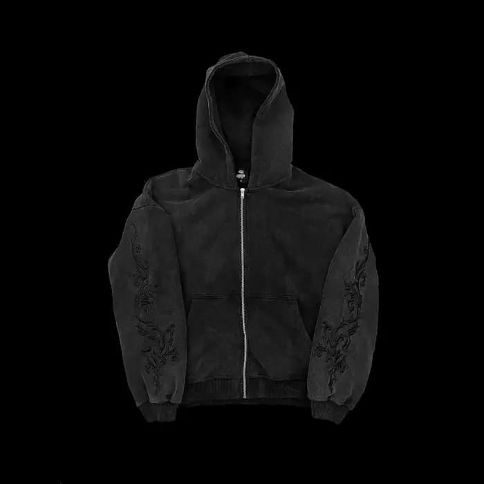 Sweat à capuche zippé brodé Y2K Gothique pour Hommes et Femmes