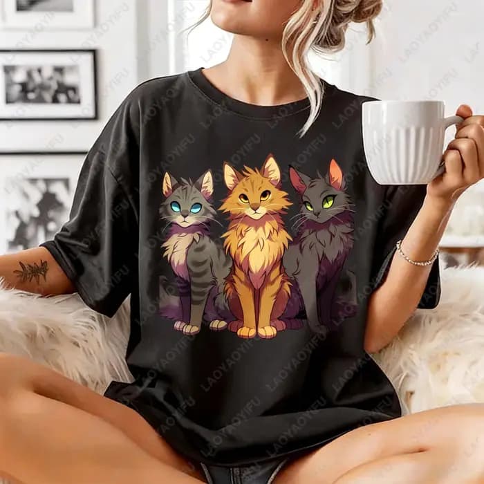 T-shirt unisexe en coton avec personnage du clan des guerriers chats