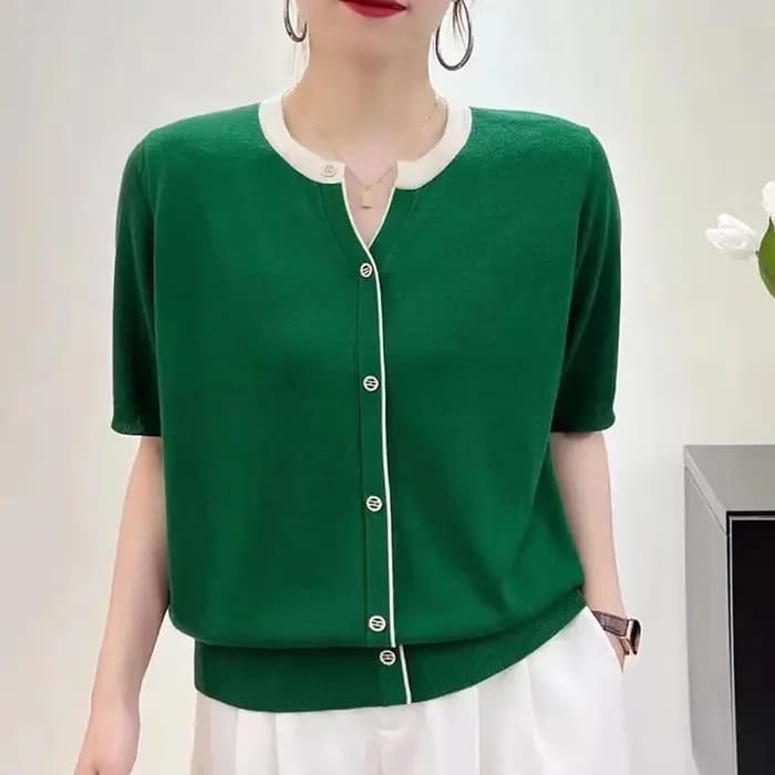 T-shirt manches courtes col en V femme, estival et décontracté, 2023