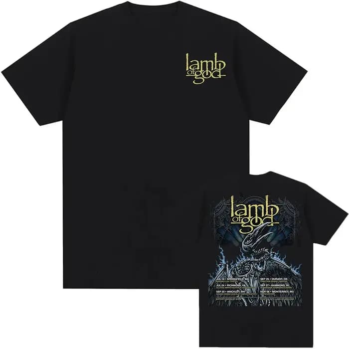 Agneau de dieu Tour 2025 nouveau T-shirt bande mentale impression graphique t-shirts à manches courtes coton homme