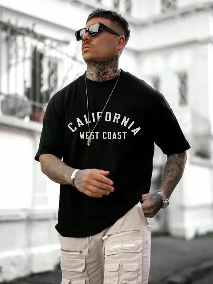 T-Shirt à Manches Courtes en Coton pour Homme, Vêtement Surdimensionné, Décontracté, avec Lettres de