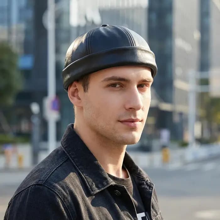 Skullcap en cuir PU de couleur unie pour hommes