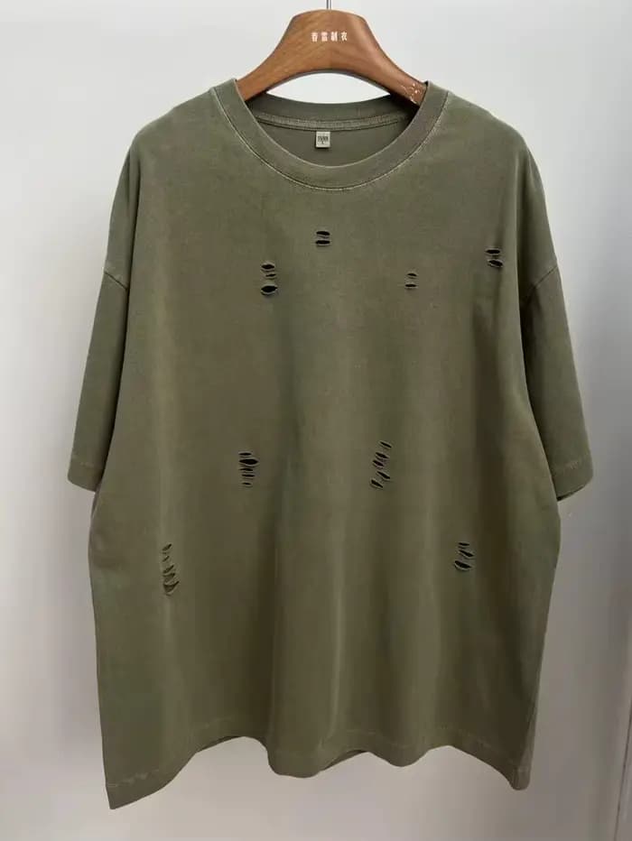 T-Shirt manches courtes col ras du cou déchiré pour hommes et femmes