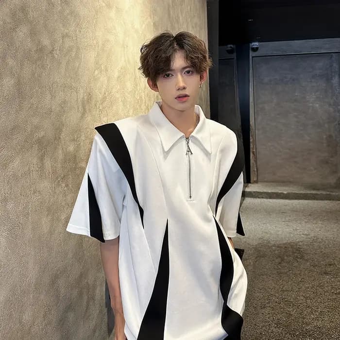 Laple T-Shirt hommes Streetwear urbain Style Polo Design bicolore