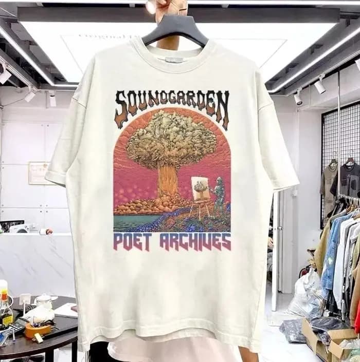 T-shirt unisexe blanc à manches courtes avec image de groupe Soundgarden, vêtements pour hommes et f