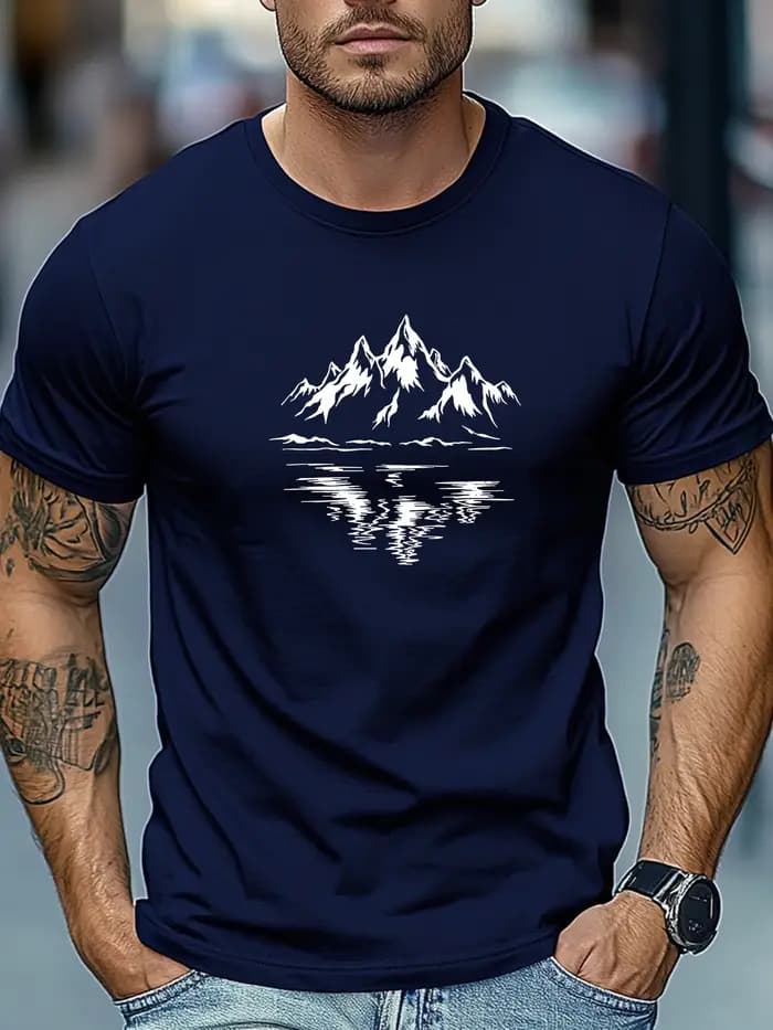 Montagne Nature Inspiré Imprimer 100% Coton Hommes Femmes T-shirt Été Automne Quotidien Sports De Plein Air Fête Décontracté Lâche Manches Courtes