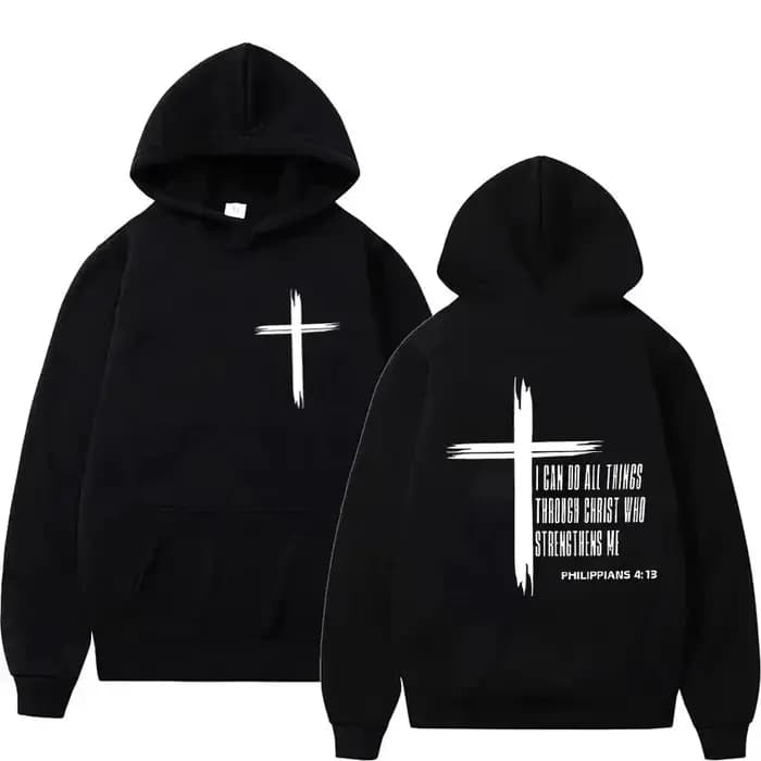Sweat à capuche pour homme avec imprimés de croix religieuse et de textes motivants