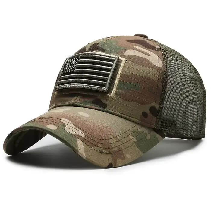 Casquette de baseball à dos en maille noire avec patch drapeau américain – Accessoire élégant et patriotique