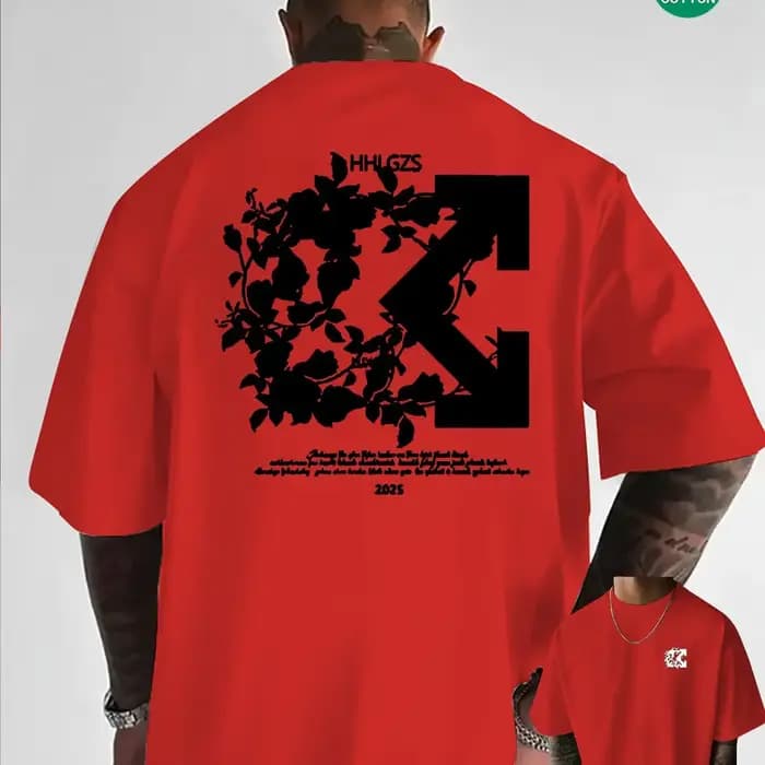 T-shirt Homme Imprimé Floral Flèche 100% Coton Grande Taille Respirant Décontracté Streetwear – Nouvelle Collection Promotionnelle