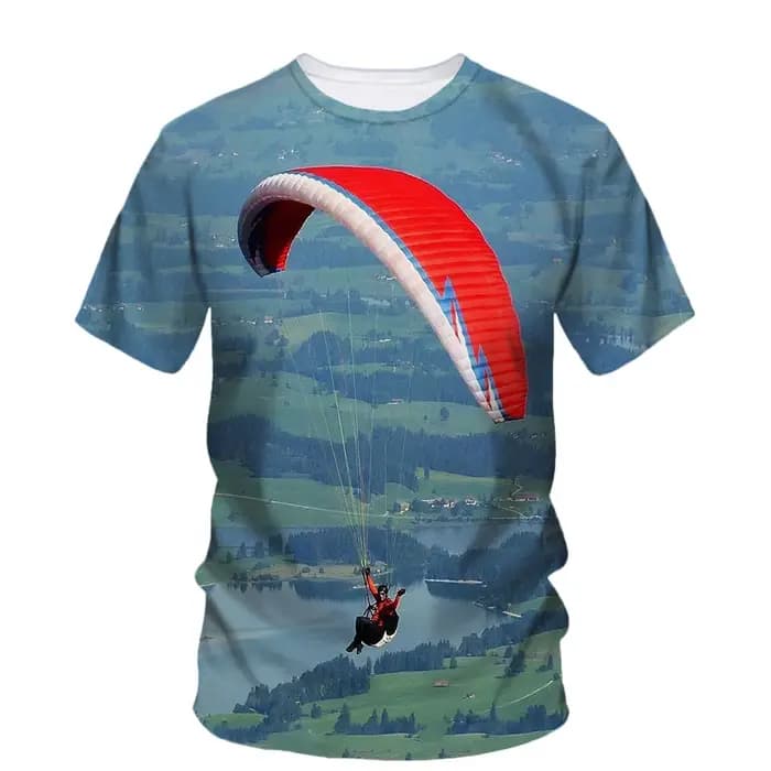 3d imprimé Parachute parapente T-Shirt pour hommes été mode rue t-shirts classique col rond grande taille à manches