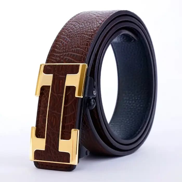 Ceinture élégante à boucle automatique pour hommes – Véritable motif carré texturé en faux, noir, de