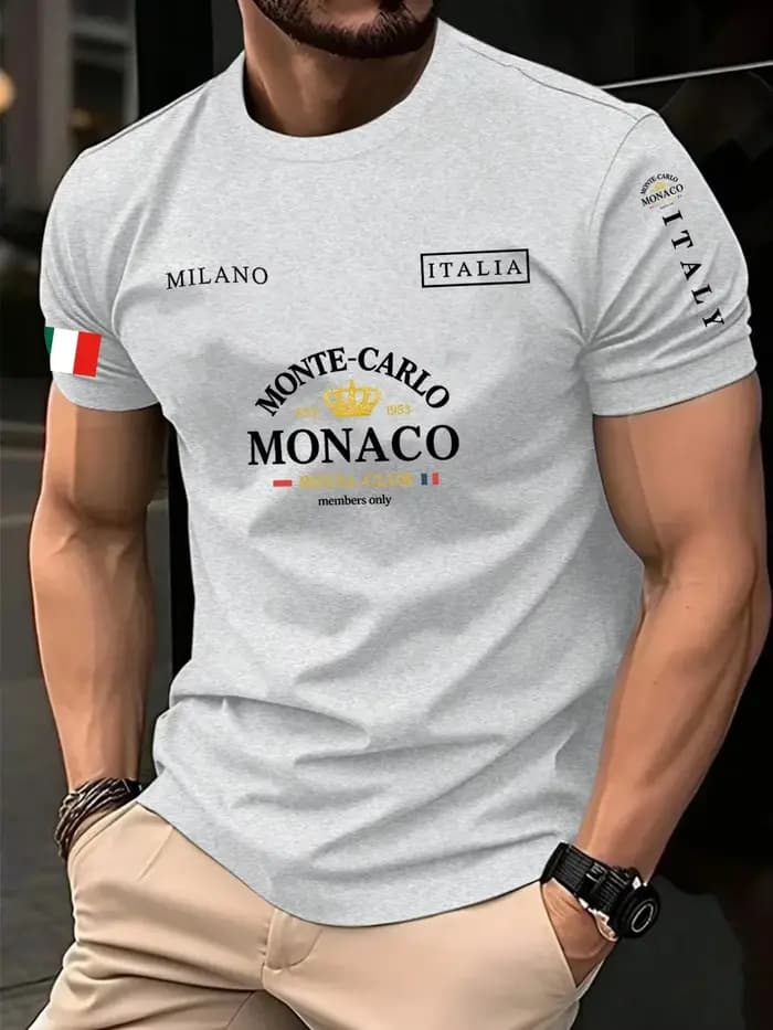 T-shirt unisexe 100 % coton à imprimé drapeau de Monaco