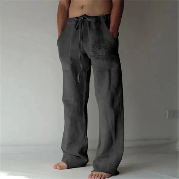 Pantalon vintage en coton et lin pour hommes