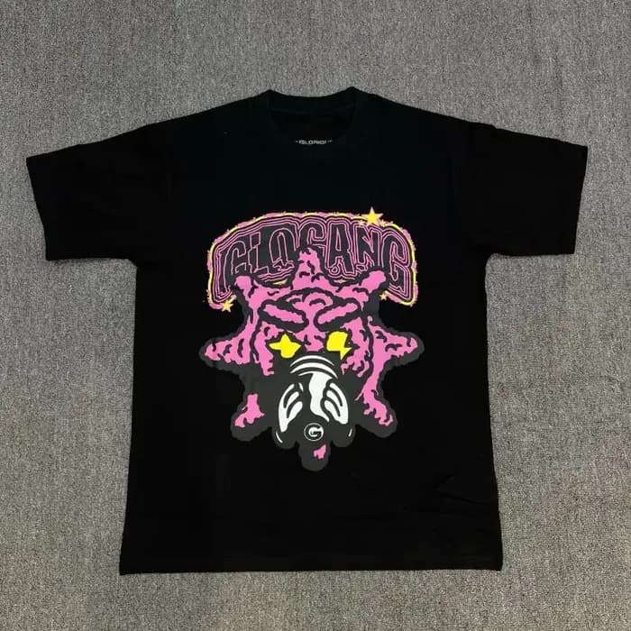 T-shirt Streetwear Punk pour Homme – Motif Masque Cartoon Glo Gang et Étoile – Coupe Ample Décontractée en Coton