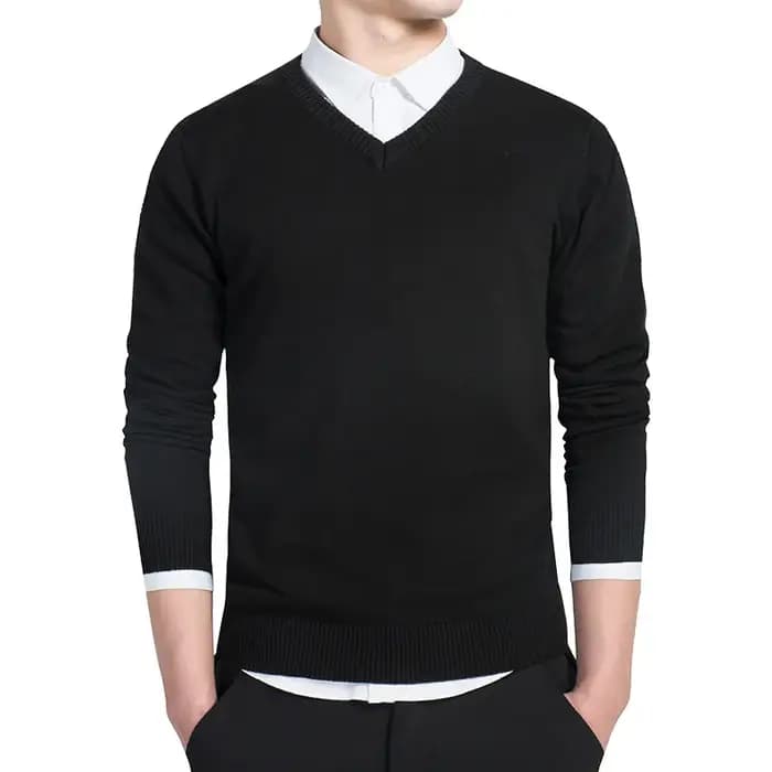 Pull Homme 2026 Automne Décontracté Col V Uni en Coton Tricoté Marque Vêtements Coupe Slim Pulls Mas
