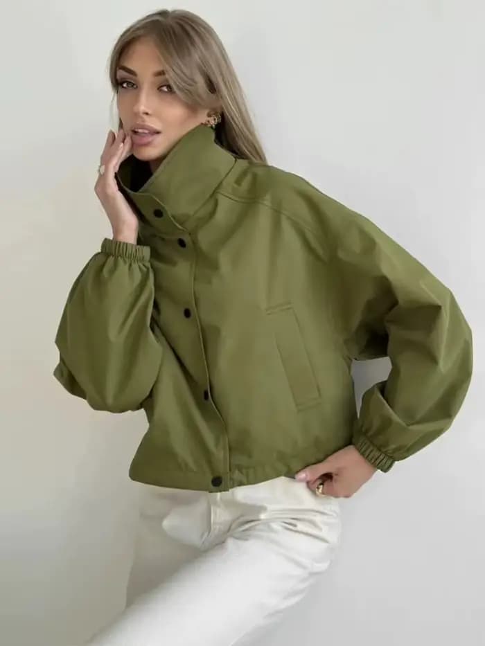 Veste surdimensionnée en cuir PU vert Olive pour femme