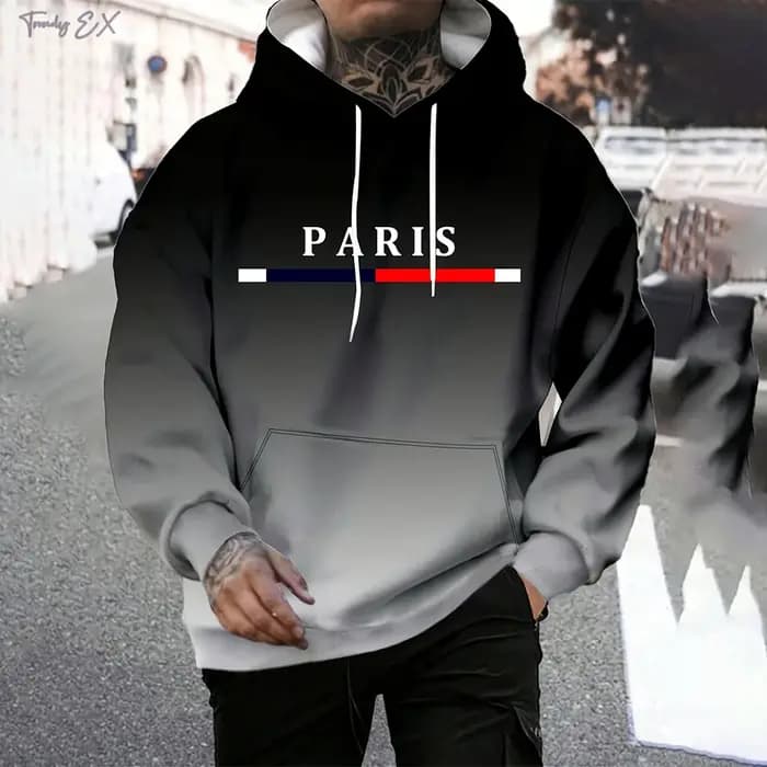 Sweat à capuche en polyester imprimé Paris nickel é pour hommes