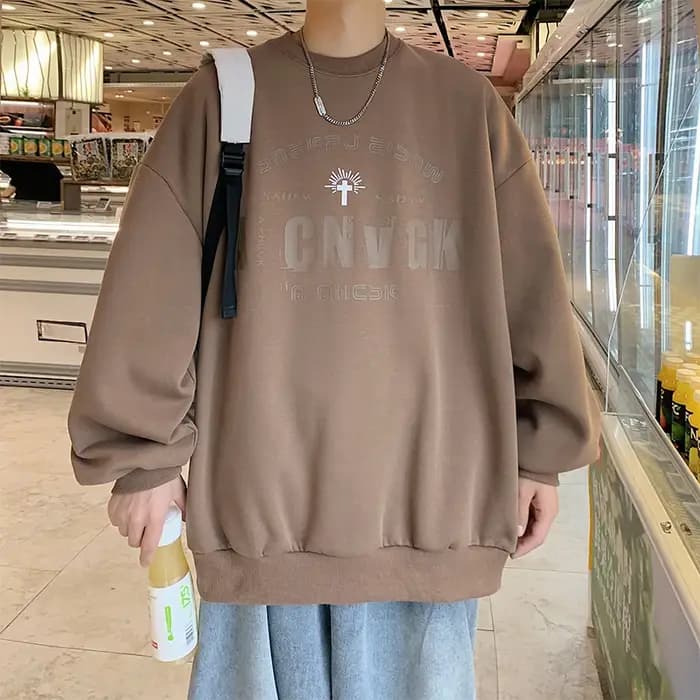 2025 sweat à capuche surdimensionné hommes mode nouveau pull ample col rond jeune vitalité lettre imprimer à manches longues haut S-3XL